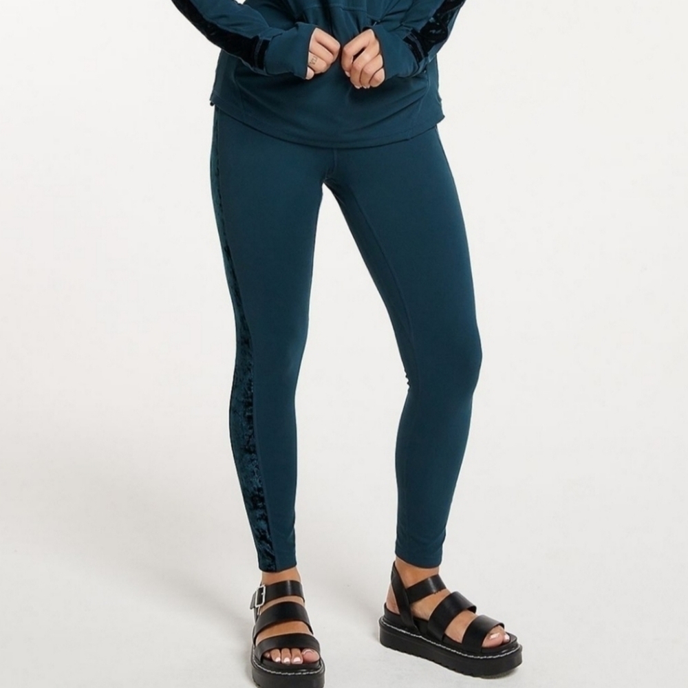 FLX affirmation velvet pane high rise green velvet stripe womens leggings